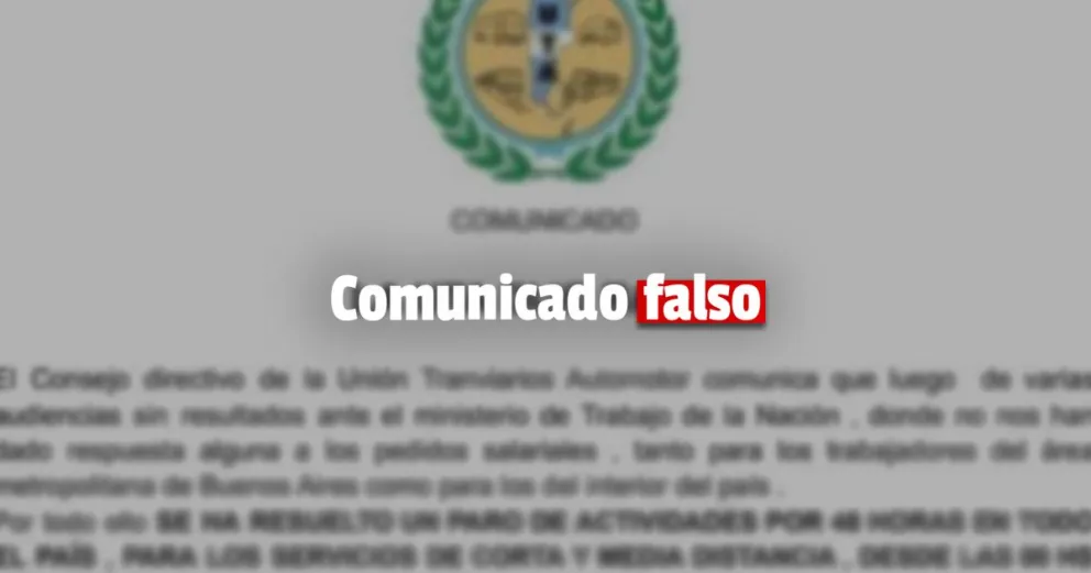 Desmienten un comunicado de la UTA convocando a un paro
