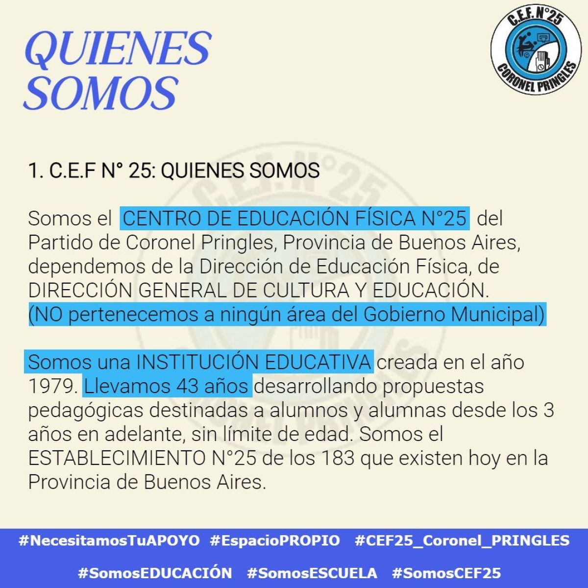 "Necesitamos tu apoyo para el espacio propio y realizar nuestras actividades" 