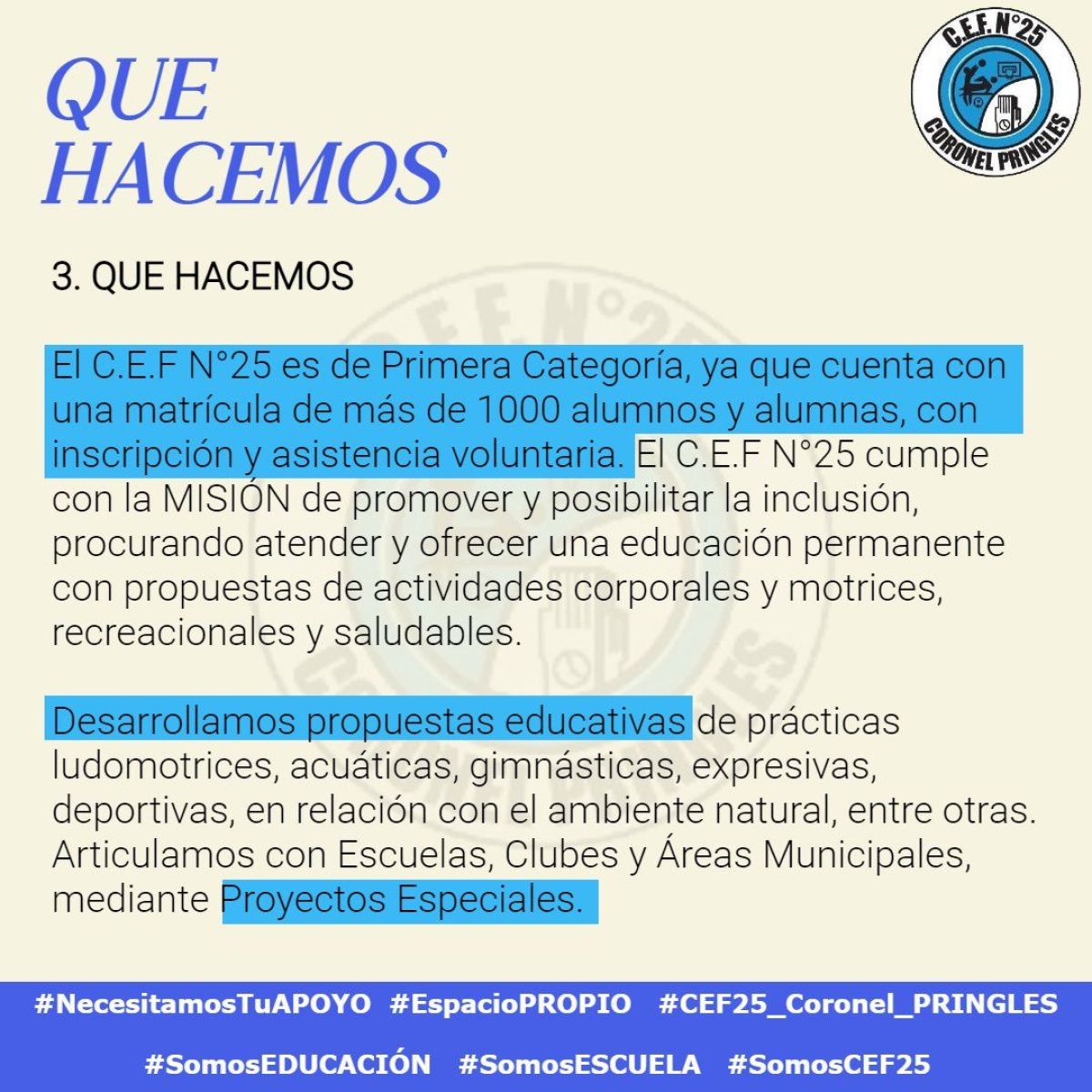 "Necesitamos tu apoyo para el espacio propio y realizar nuestras actividades" 