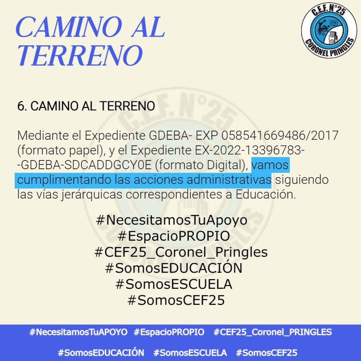 "Necesitamos tu apoyo para el espacio propio y realizar nuestras actividades" 