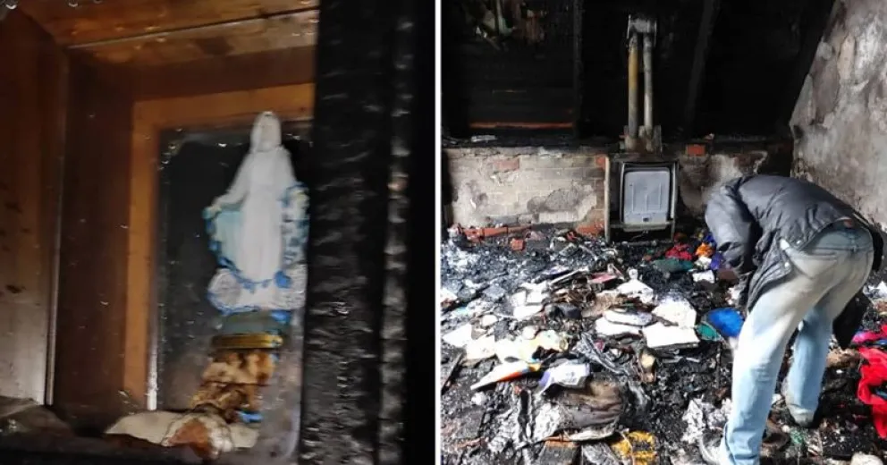 El fuego quemó su cabaña por completo, menos la imagen de la Virgen  