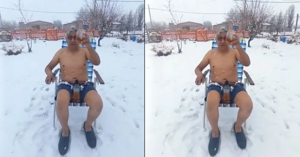 Video: un abuelo desafió la nieve en plena Línea Sur 