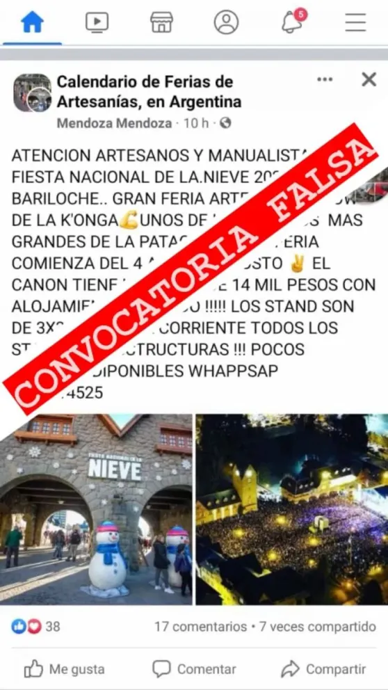 Alertan sobre estafas en ofertas de stands para la Fiesta de la Nieve