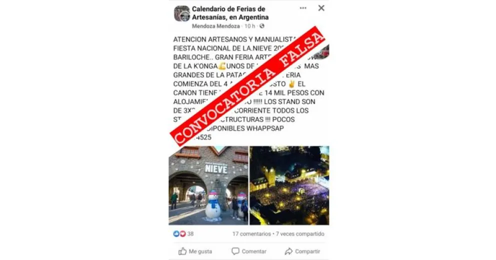 Alertan sobre estafas en ofertas de stands para la Fiesta de la Nieve