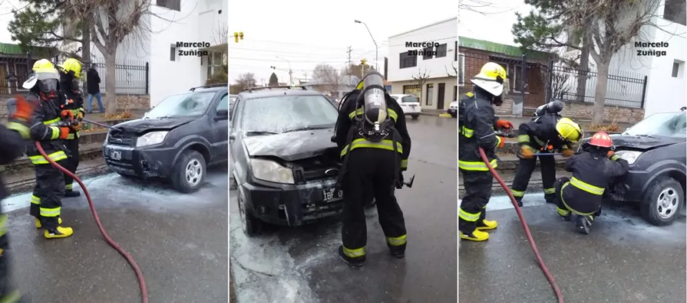Bomberos tuvo que asistir a apagar un auto que se incendió en plena calle