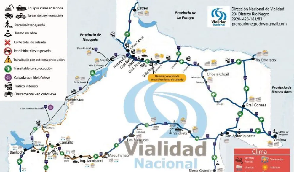 Parte de transitabilidad de las principales rutas rionegrinas