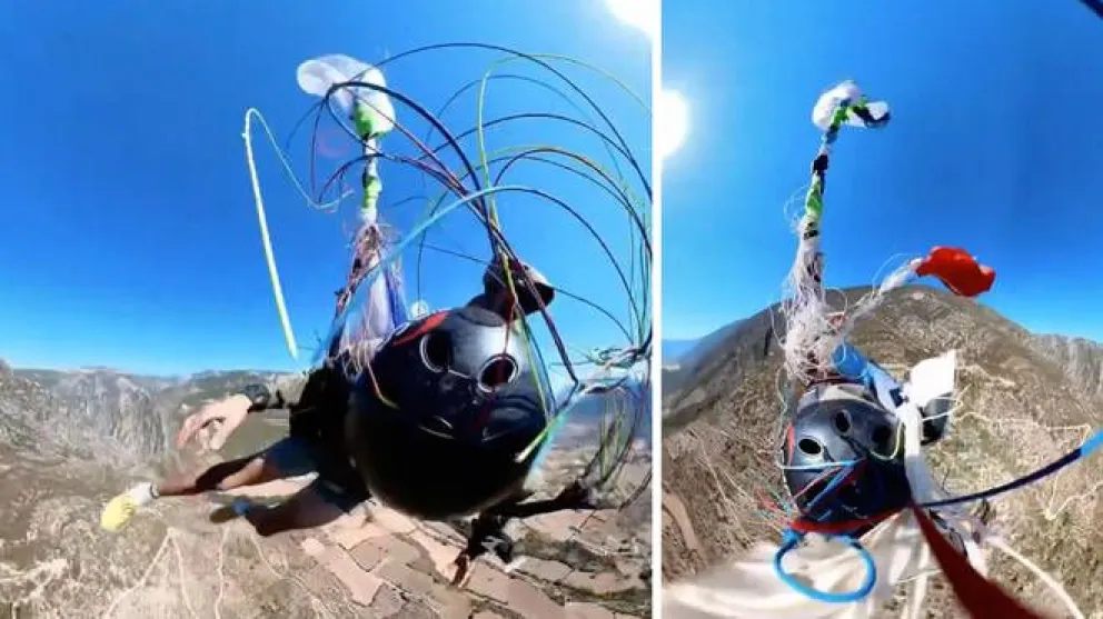 Impactante video: un paracaidista se enredó en el aire y se salvó justo antes del impacto