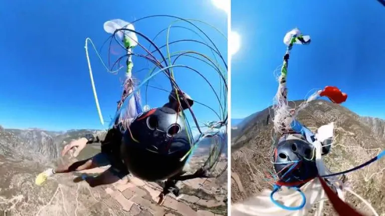 VÍDEO: Saltador de parapente escapa segundos antes de impacto com