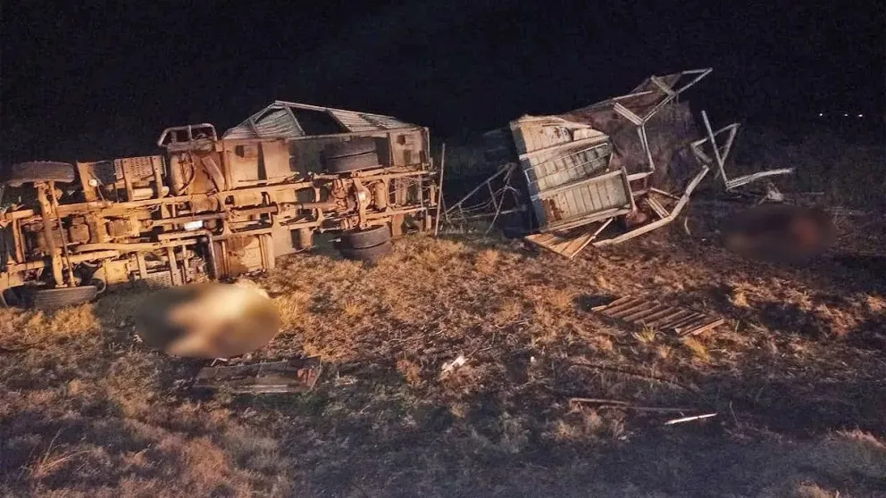 Achiras: Dos hombres heridos y seis caballos muertos en el vuelco de un camión