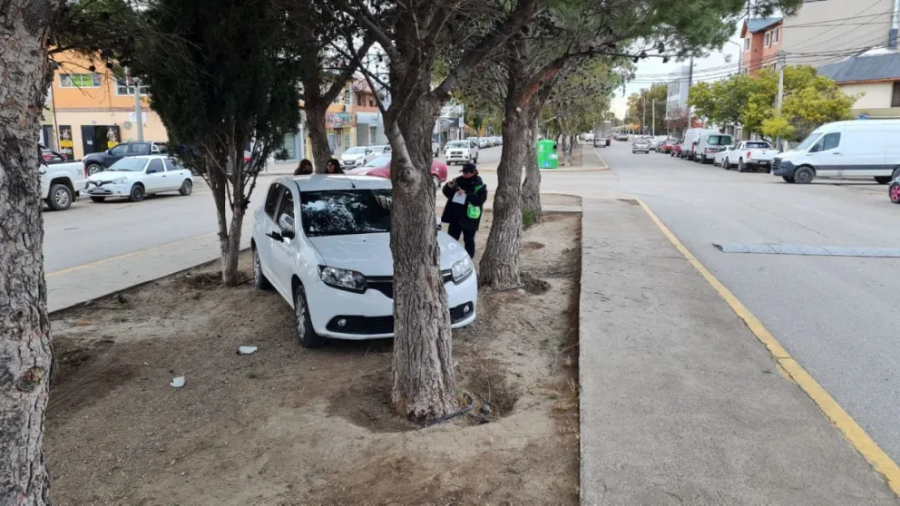 Chocaron y uno de los autos terminó arriba del boulevard