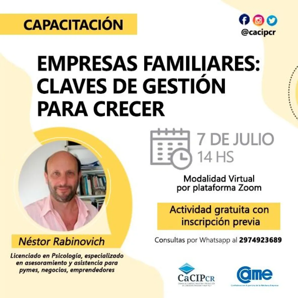 La Cámara de Comercio realizará una capacitación virtual y gratuita destinada a las Empresas Familiares